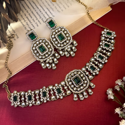 Emerald Green Ruhanika Kundan Choker Necklace Set
