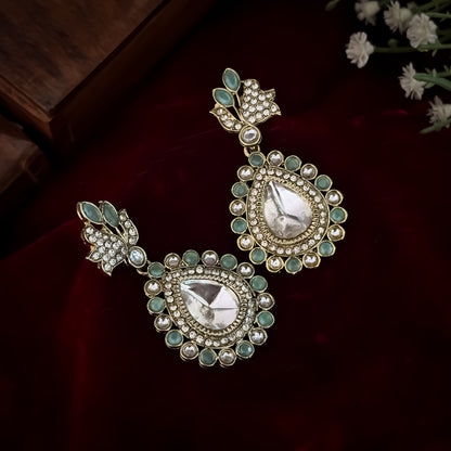 Mansi Kundan Drop Earrings - Pastel Green