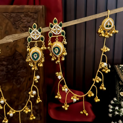 Afsana Premium Kashmiri Brass Sahara/Earchain Earrings- Green