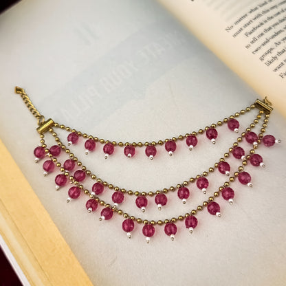 Ishana 3 Layer Pearl Detachable Earchains - Wine