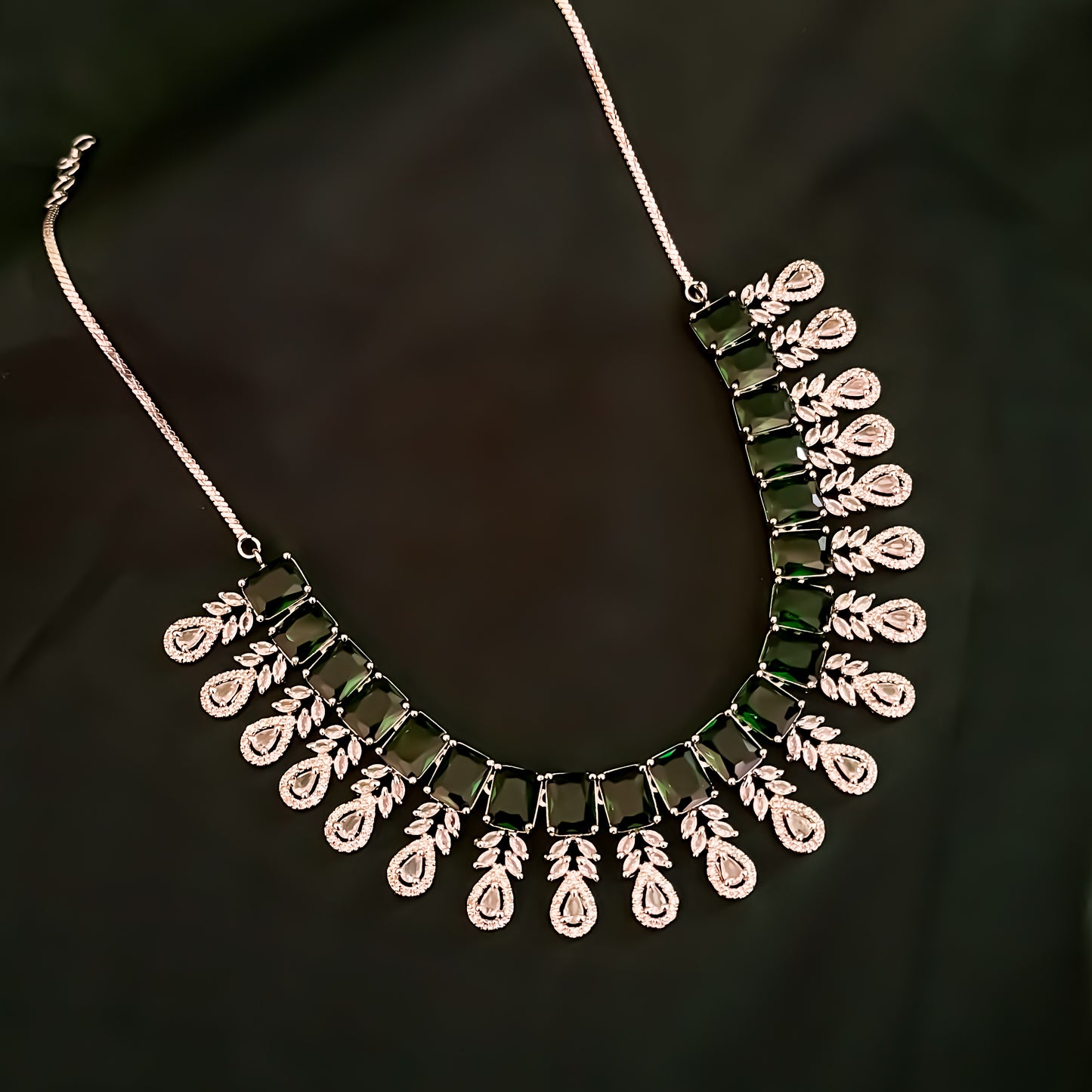 Sophine American Diamond Necklace Set - Emerald Green