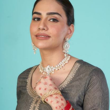 Namita Golden Necklace with Earrings Set
