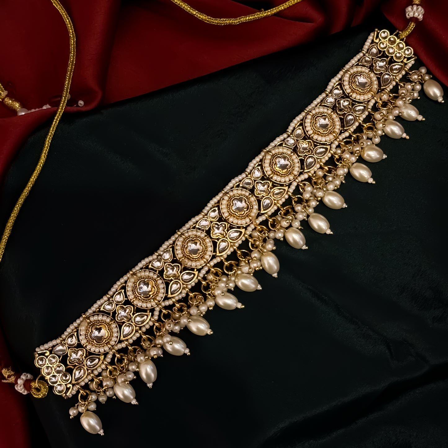 Meethika Pearl Kundan Necklace Set - Golden