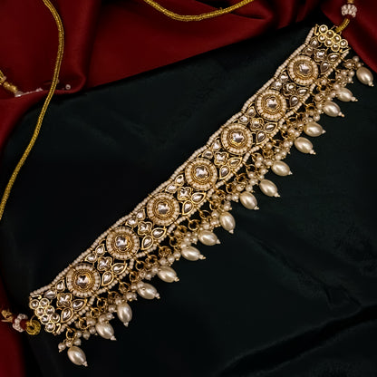 Meethika Pearl Kundan Necklace Set - Golden