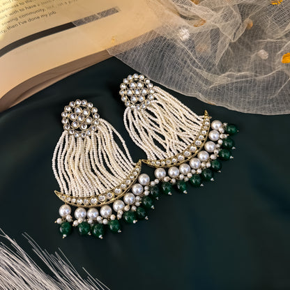 Green Nikhat Kundan Pearl Chandbali Earrings