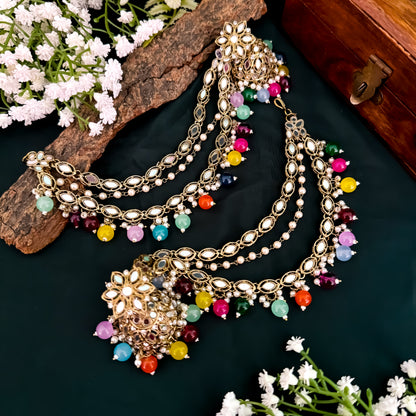 Mehek Mirror Jhumka Earrings with Sahara & Teeka- Multi