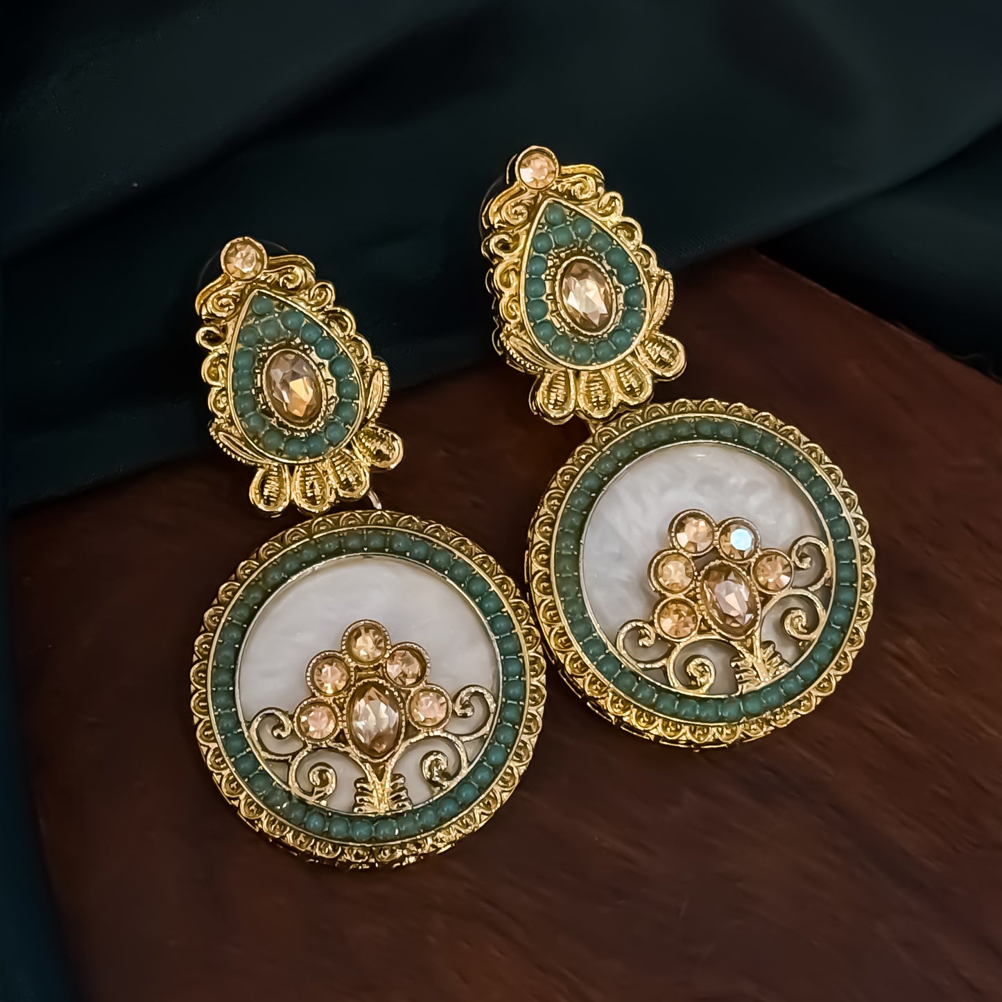 Itika Jadau MOP Chandbali Earrings - Sky Blue