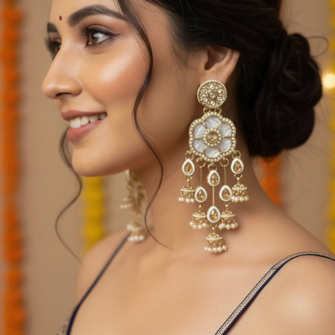 Tarini Jadau MOP Dangler Earrings - Golden