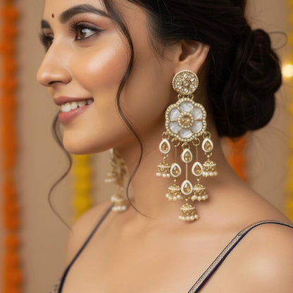 Tarini Jadau MOP Dangler Earrings - Golden