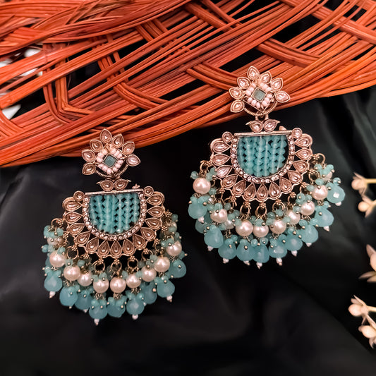 Mansa Kundan Pearl Chandbali - Sky Blue