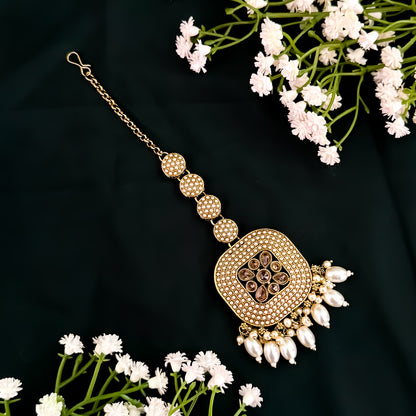 Raisha Jadau Reverse AD Necklace Set - Golden