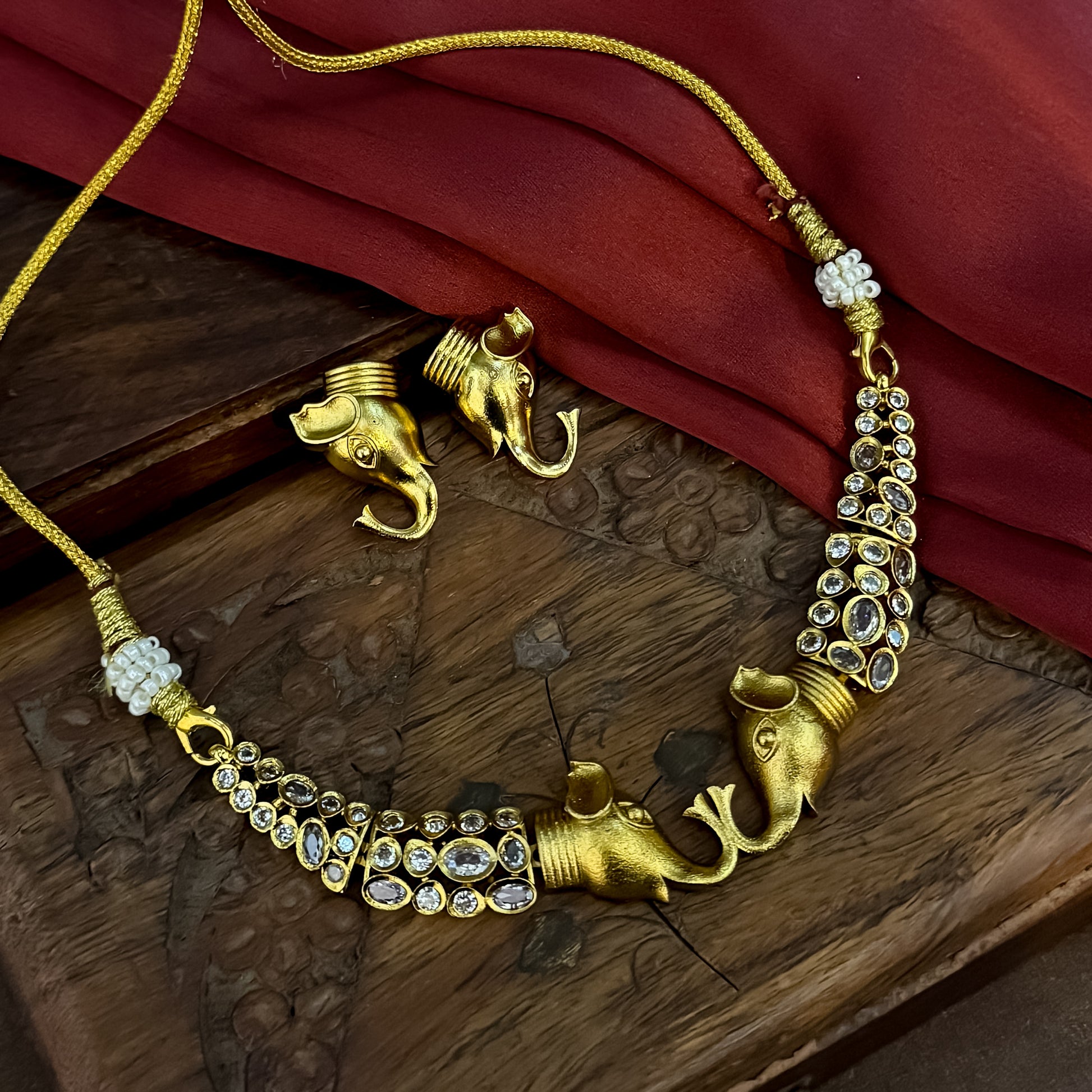 Ella Elephant Polki Mini Necklace Set - Golden