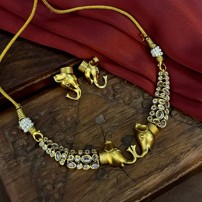 Ella Elephant Polki Mini Necklace Set - Golden