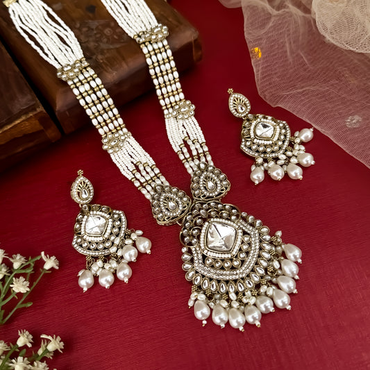 Golden Sanisha Designer Kundan Rani Haar Long Necklace Set