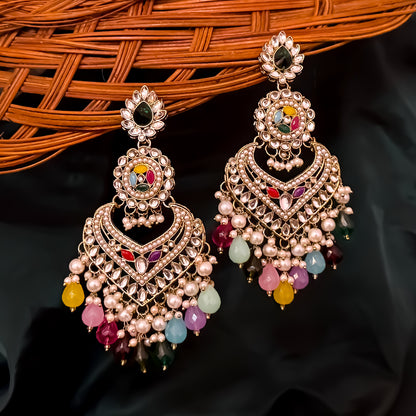 Shaba Jadau Kundan Chandbali Earrings - Multi