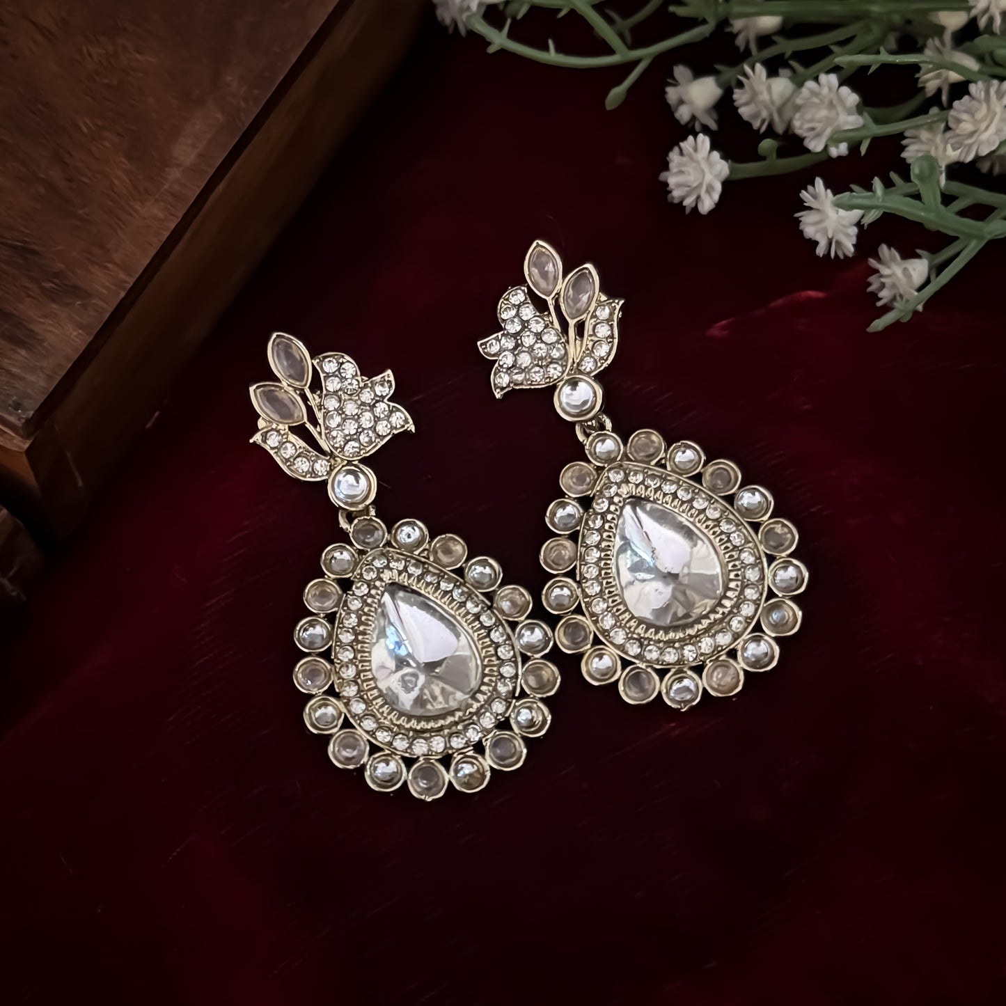 Mansi Kundan Drop Earrings - Pastel Pink