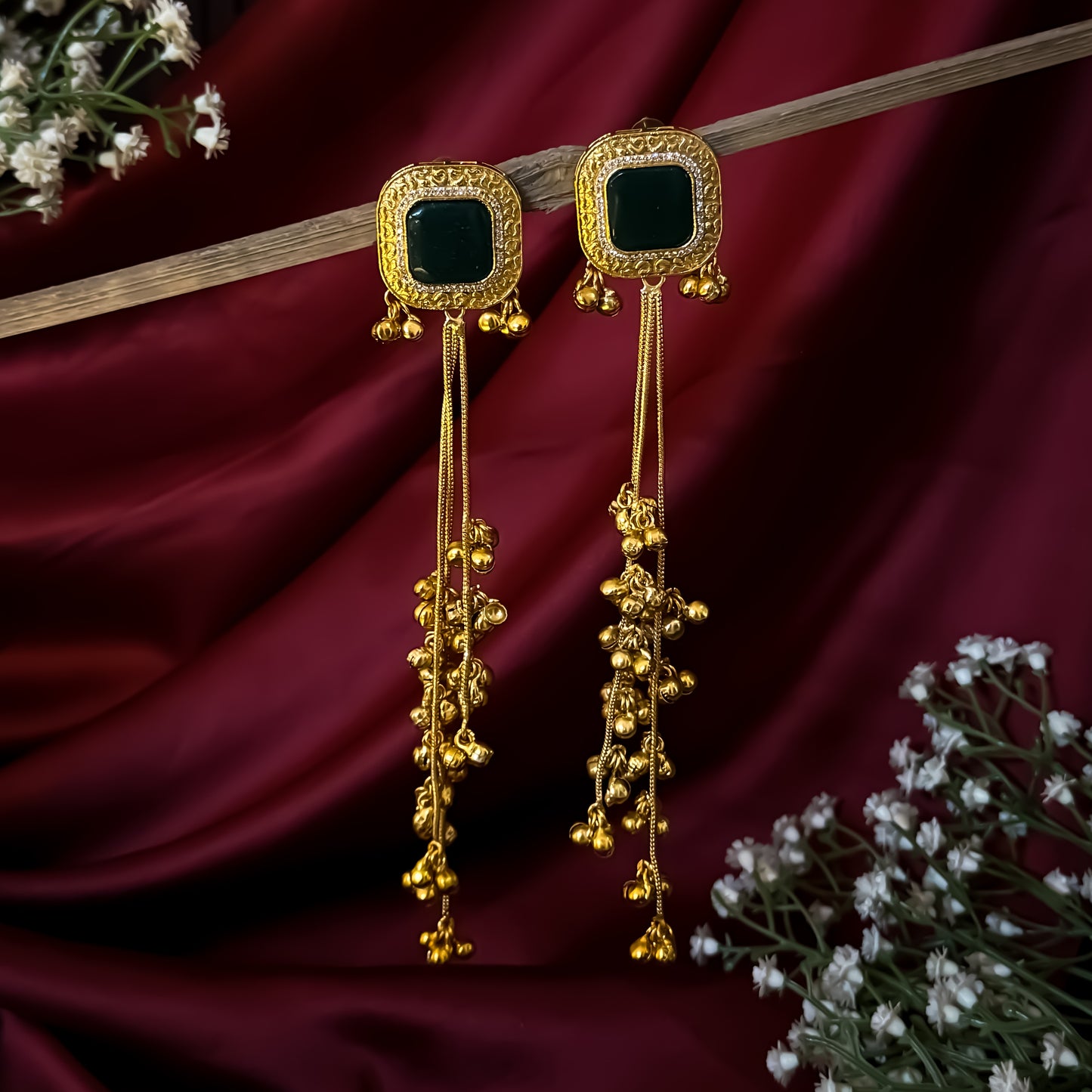 Hitanshi Kashmiri Brass Dejhoor Jhumka Ghungroo Earrings - Green