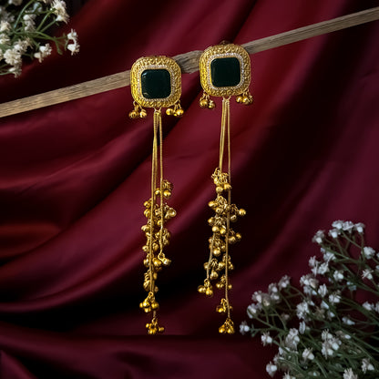 Hitanshi Kashmiri Brass Dejhoor Jhumka Ghungroo Earrings - Green