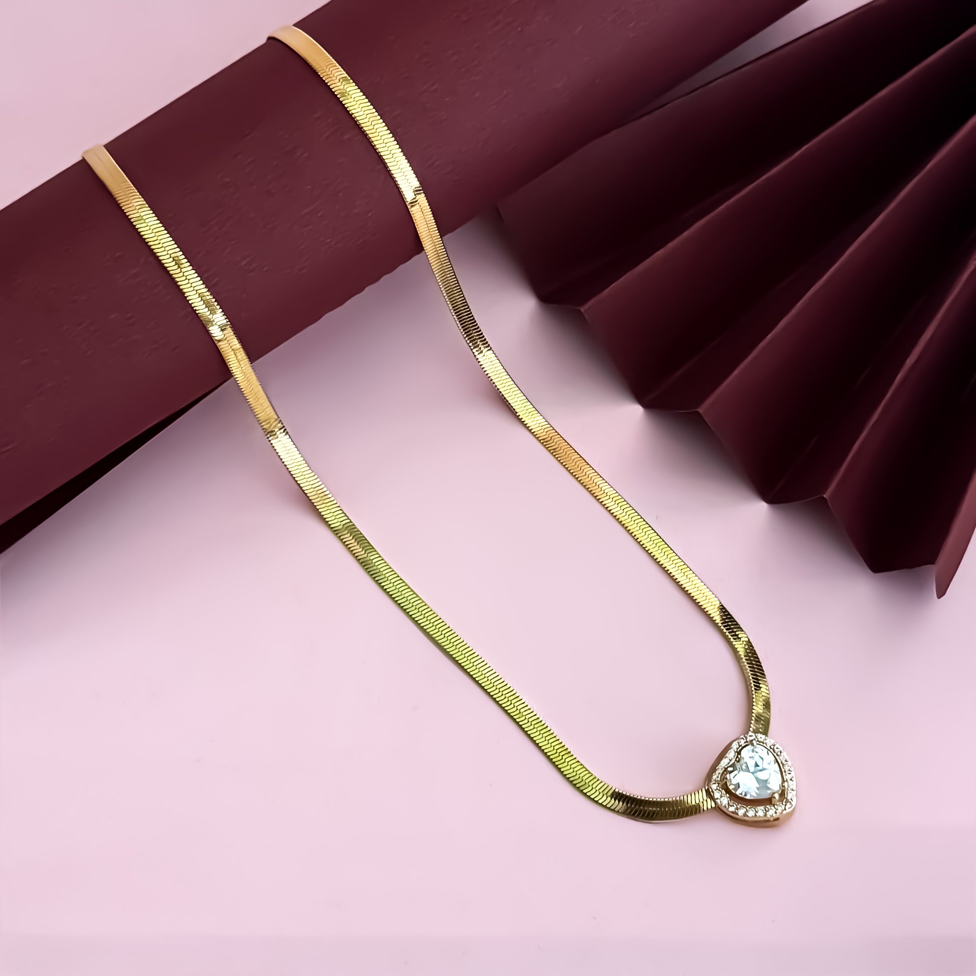 Elira 18K Gold Plated(Anti-Tarnish) Snake Chain with Heart Gold AD Pendant