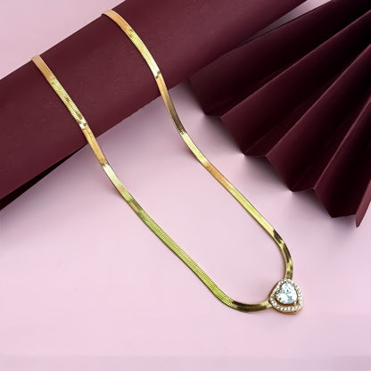 Elira 18K Gold Plated(Anti-Tarnish) Snake Chain with Heart Gold AD Pendant