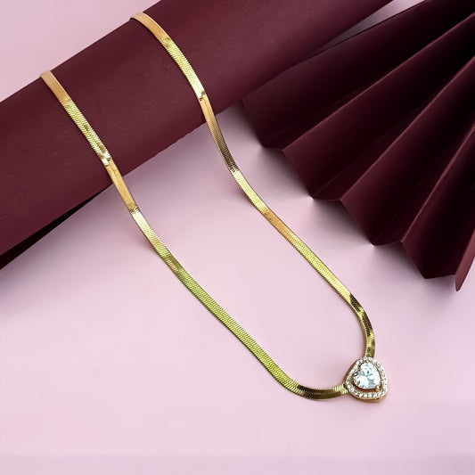 Elira 18K Gold Plated(Anti-Tarnish) Snake Chain with Heart Gold AD Pendant