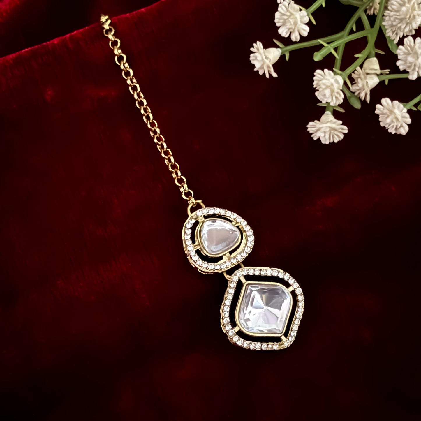 Gulnaj Double Layer Designer Zircone Golden Necklace Set