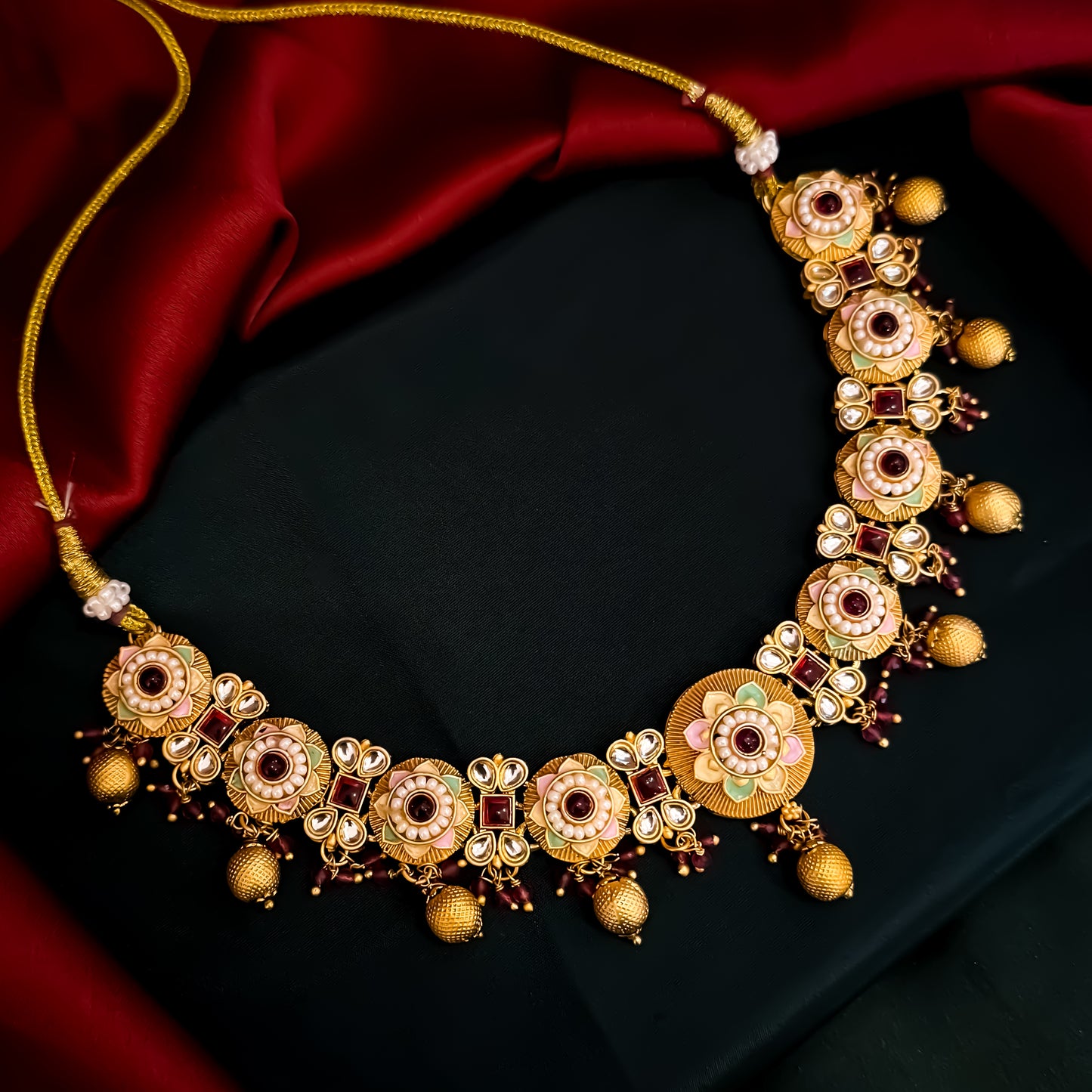 Sayantika Rajwadi Matte Polish Necklace Set - Magenta Pink