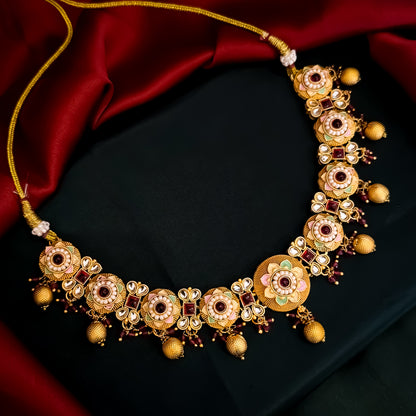 Sayantika Rajwadi Matte Polish Necklace Set - Magenta Pink