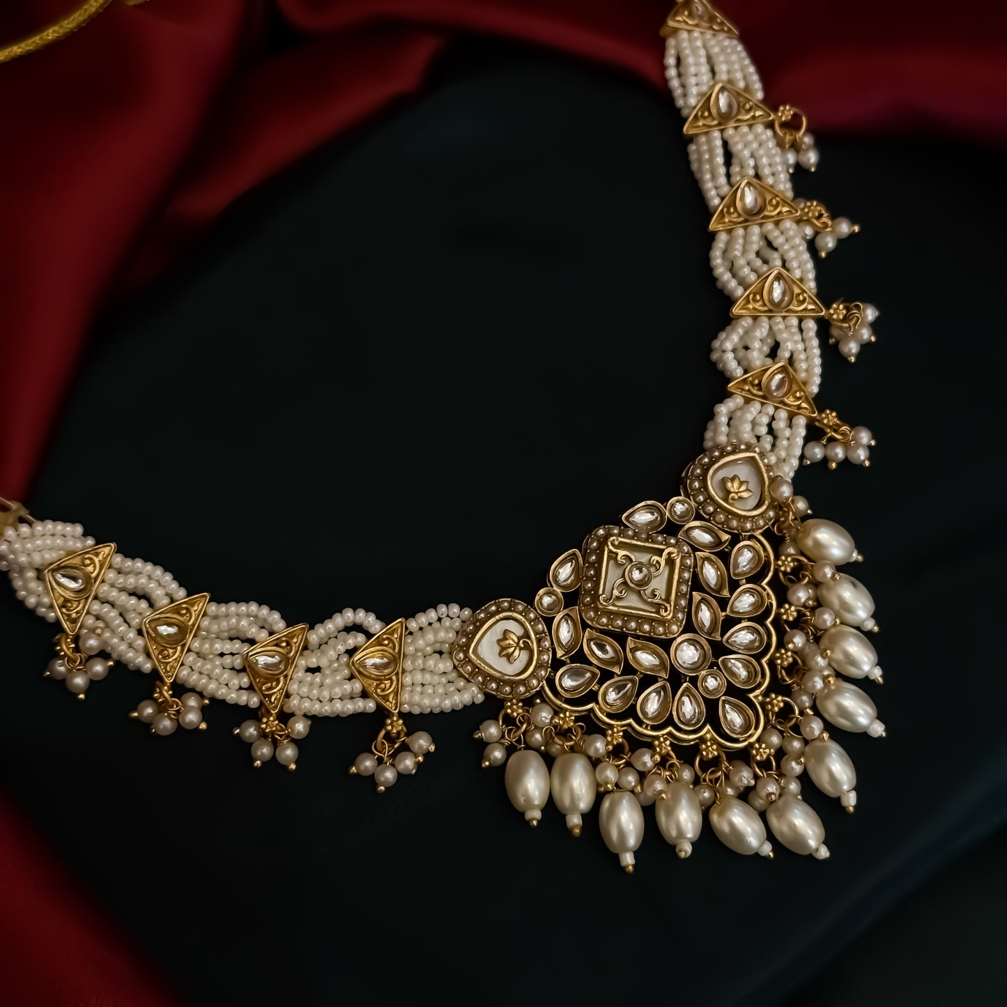 Gauhar Rajwadi Matte Polish Necklace Set - Golden