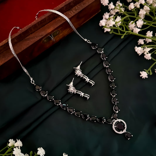 Eloise American Diamond Necklace Set- Black