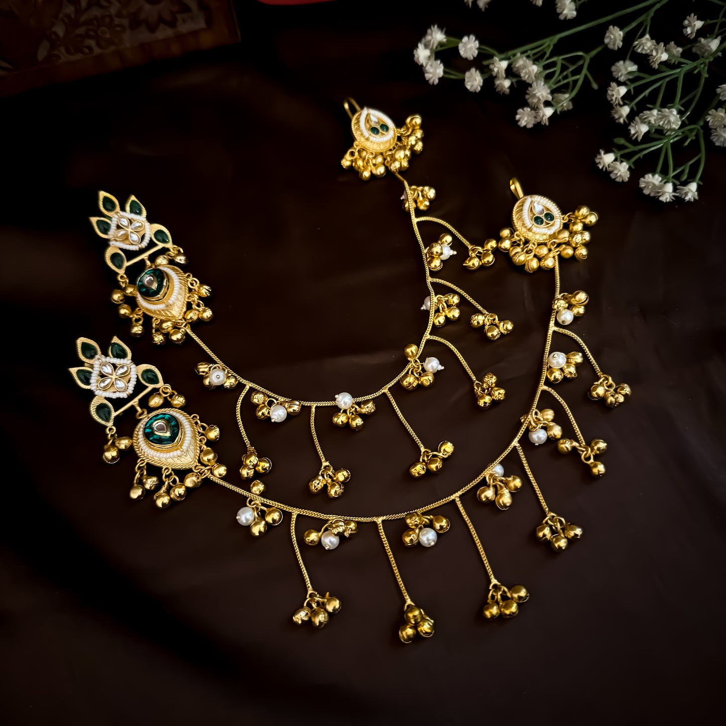 Afsana Premium Kashmiri Brass Sahara/Earchain Earrings- Green