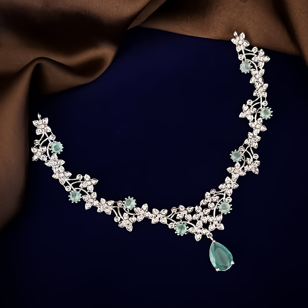 Pastel Green Elsa American Diamond Necklace Set