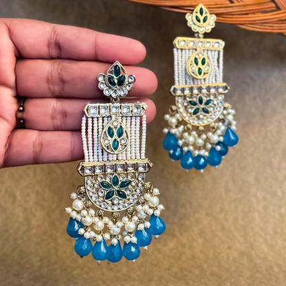 Kamya Pearl Chandbali Earrings- Firozi