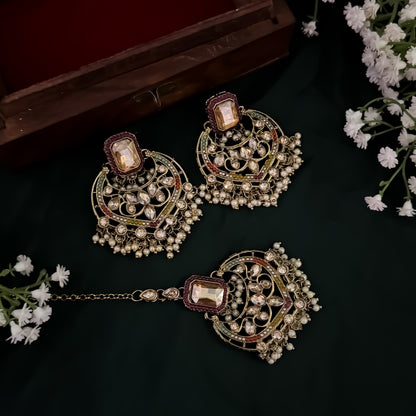 Miraj Jadau Reverse AD Necklace Set - Multi