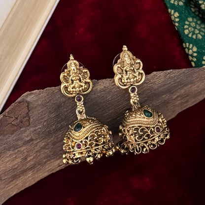 Ekdanta Temple Choker Necklace Set - Pink & Green