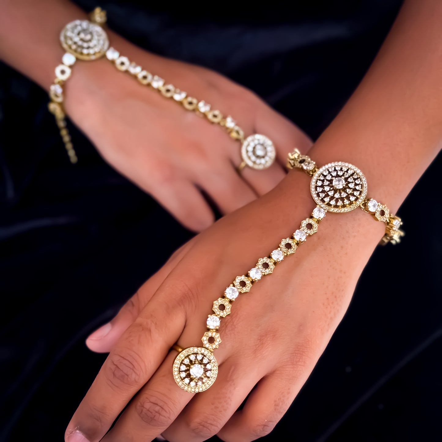 Krissane Premium American Diamond Haathphool - Golden