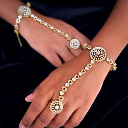 Krissane Premium American Diamond Haathphool - Golden