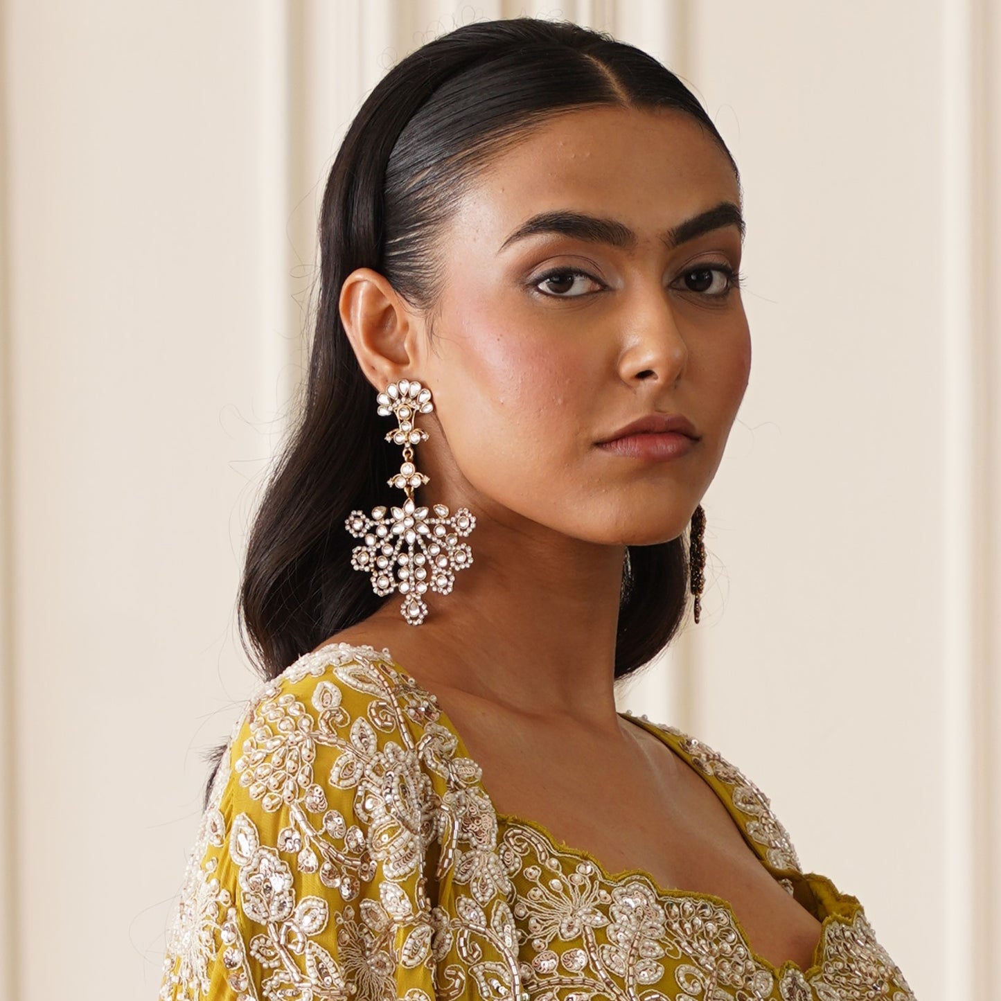 Nikhat Statement Dangler Earrings - Golden