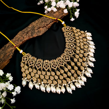 Riwaz Jadau Reverse AD Necklace Set - Golden