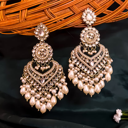 Shaba Jadau Kundan Chandbali Earrings - Golden