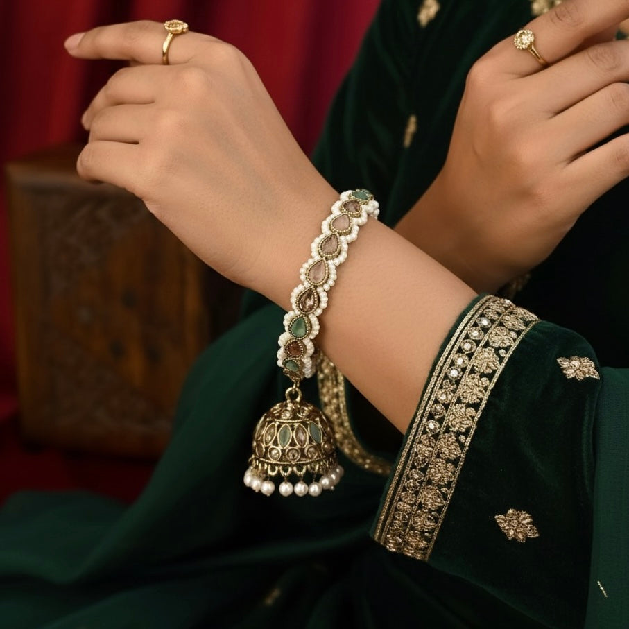 Mehram Premium Reverse AD Kaleere Jhumki Bangles (Set of 2) - Pastel Pink & Pastel Green