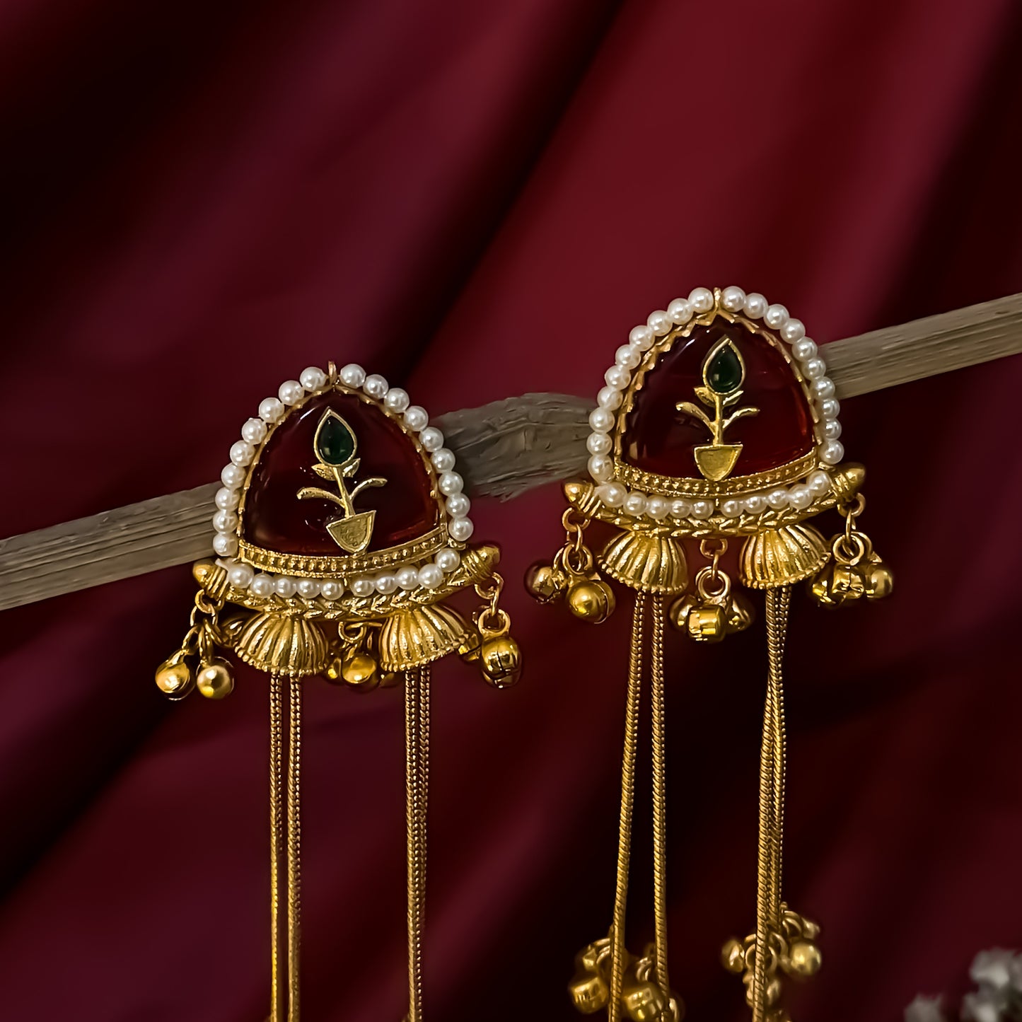 Vishakha MOP Kashmiri Brass Dejhoor Ghungroo Jhumka Earrings - Maroon