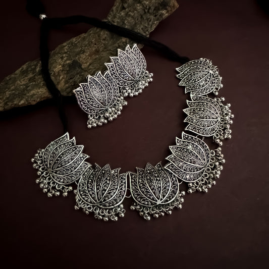 Lotus German Silver Necklace Set