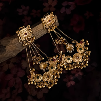 Kavyanshi Kashmiri Brass Dejhoor Ghungroo Jhumka Earrings - Golden