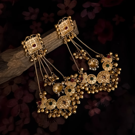 Kavyanshi Kashmiri Brass Dejhoor Ghungroo Jhumka Earrings - Golden