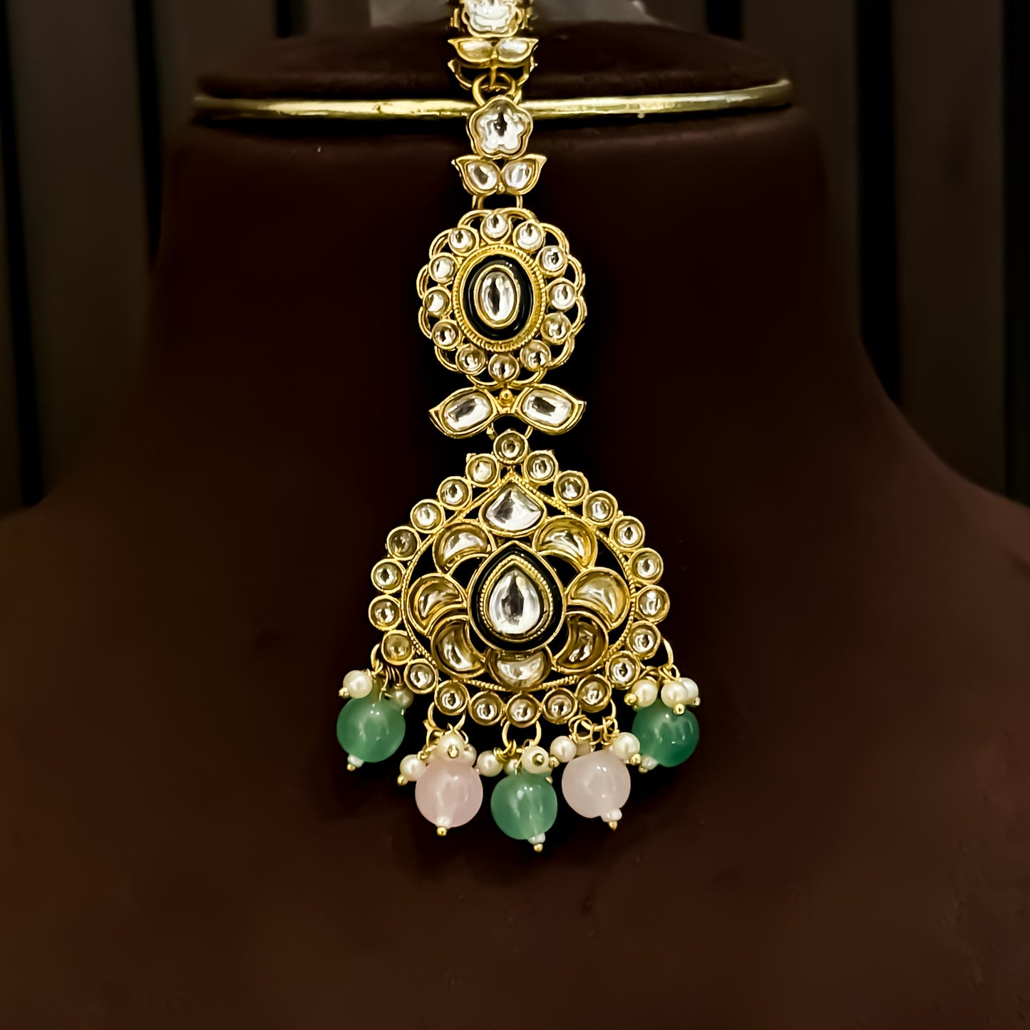 Rosen Kundan Necklace Set - Pastel Pink & Green