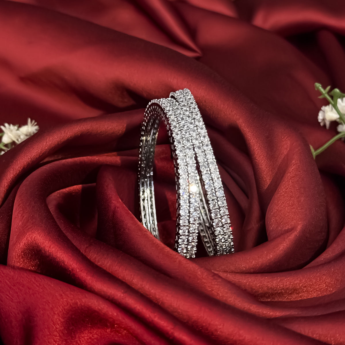 Silver Elara Premium AD Bangles Golden (Set of 4)