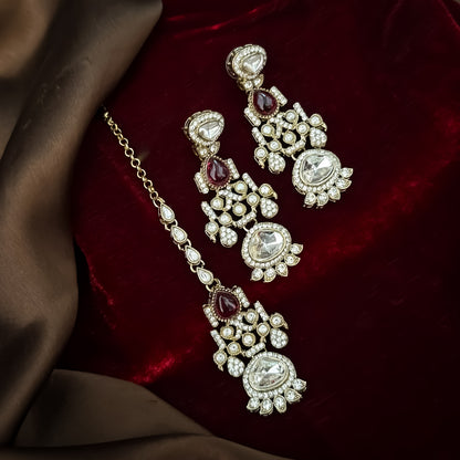 Jehana Premium Polki Lookalike Necklace Set - Maroon