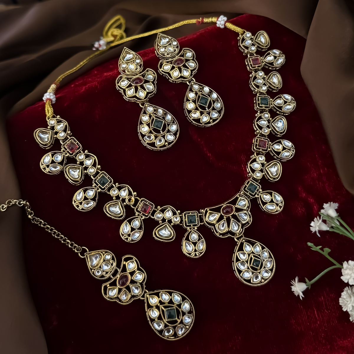 Pink & Green Suzanne Kundan Necklace Set