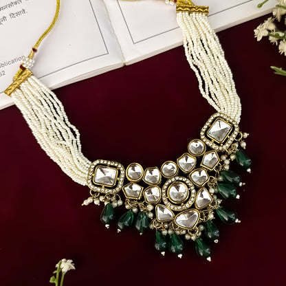 Emerald Green Sarahna Uncut Kundan Necklace Set